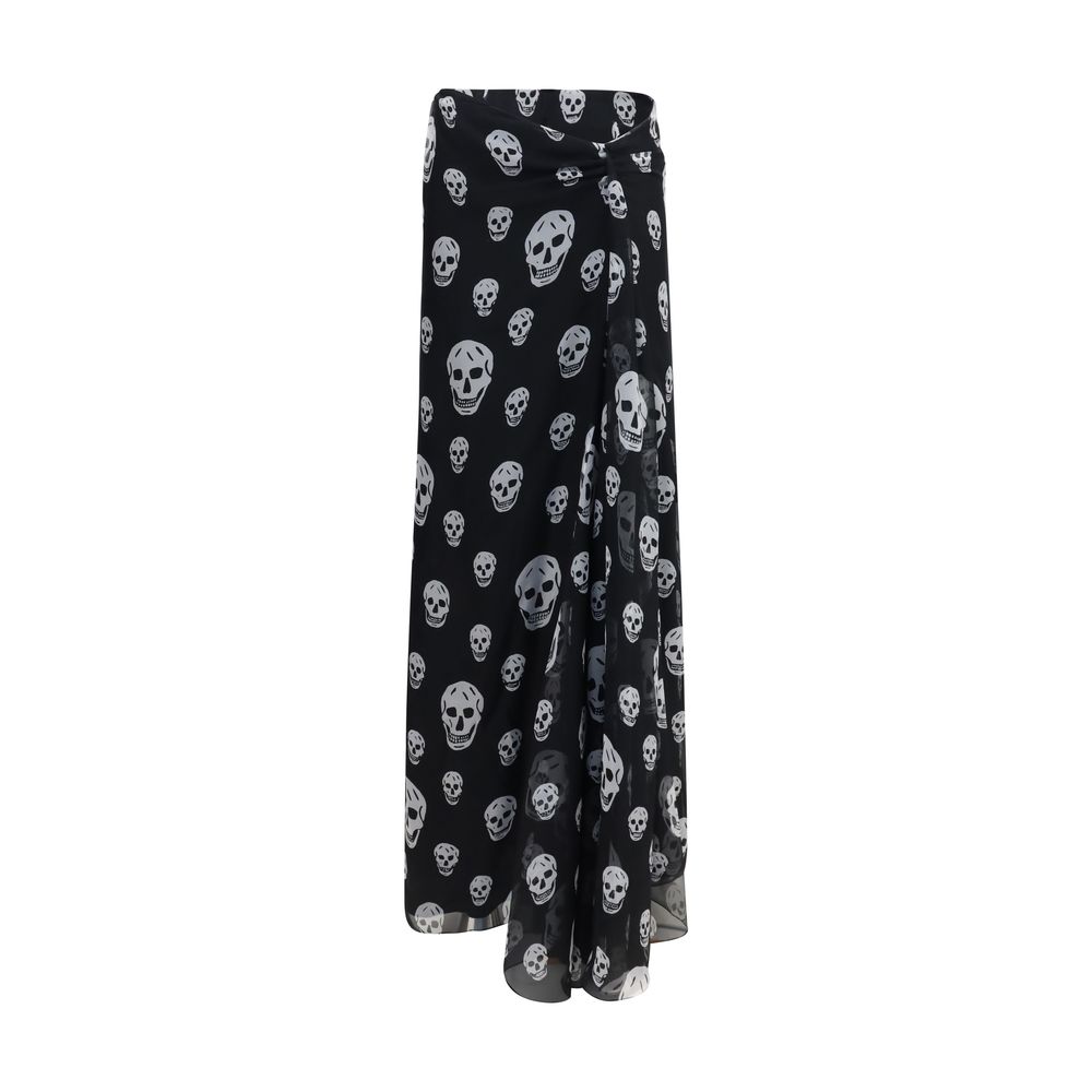Skirt by Alexander McQueen for women in silk black, signature & print features an tailored silhouette, artfully capturing the essence of Skull Women's Asymmetrical Silk Long Skirt in a sophisticated long.