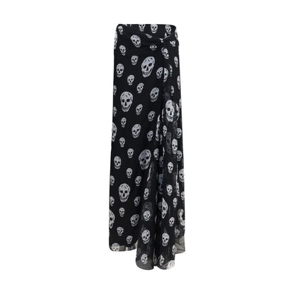 Skirt by Alexander McQueen for women in silk black, signature & print features an tailored silhouette, artfully capturing the essence of Skull Women's Asymmetrical Silk Long Skirt in a sophisticated long.