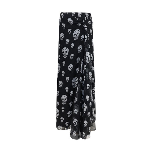 Skirt by Alexander McQueen for women in silk black, signature & print features an tailored silhouette, artfully capturing the essence of Skull Women's Asymmetrical Silk Long Skirt in a sophisticated long.