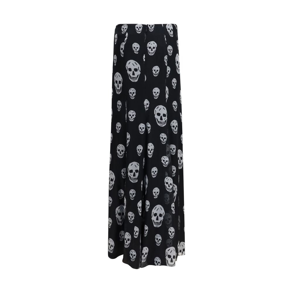 Skirt by Alexander McQueen for women in silk black, signature & print features a sublime silhouette, showcasing the sublime design of the Skull Women's Asymmetrical Silk Long Skirt in a sophisticated long.