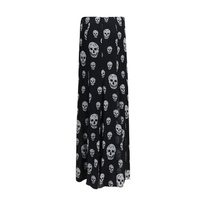 Skirt by Alexander McQueen for women in silk black, signature & print features a sublime silhouette, showcasing the sublime design of the Skull Women's Asymmetrical Silk Long Skirt in a sophisticated long.