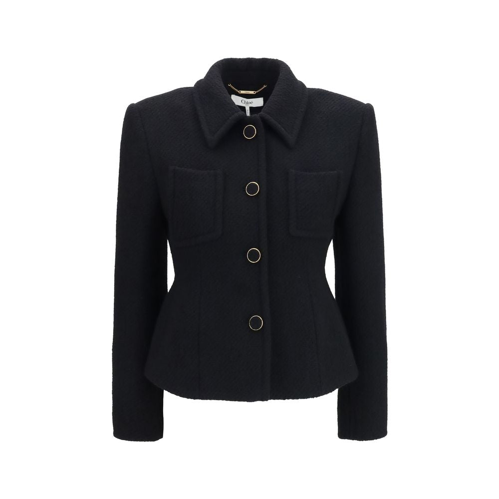 Blazer by Chloé for women in polyamide merino wool tweed black features an sartorial silhouette, showcasing a sophisticated and sartorial for a truly sartorial finish.