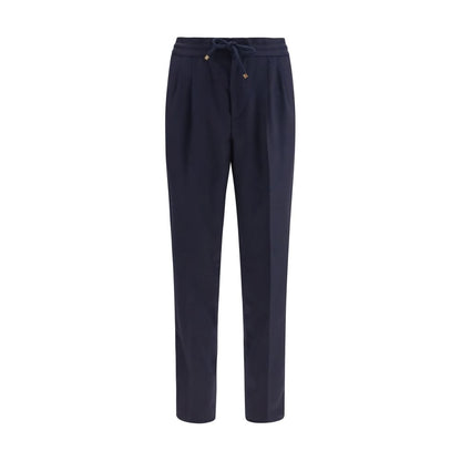 Casual Pants by Brunello Cucinelli for men in virgin wool blue & patterned features a polished silhouette with a polished regular-fit, reaching a polished long and finished with a polished .