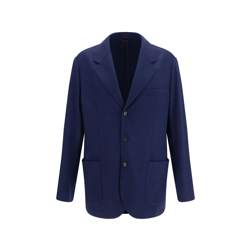 Blazer by Brunello Cucinelli for men in cashmere & capra leather blue features an sartorial silhouette, showcasing a sophisticated v-neck neckline and sartorial for a truly sartorial finish.