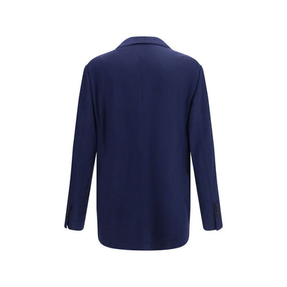 Blazer by Brunello Cucinelli for men in cashmere & capra leather blue showcases a discerning silhouette, elegantly detailed with a sophisticated v-neck neckline and premium for a truly discerning finish.