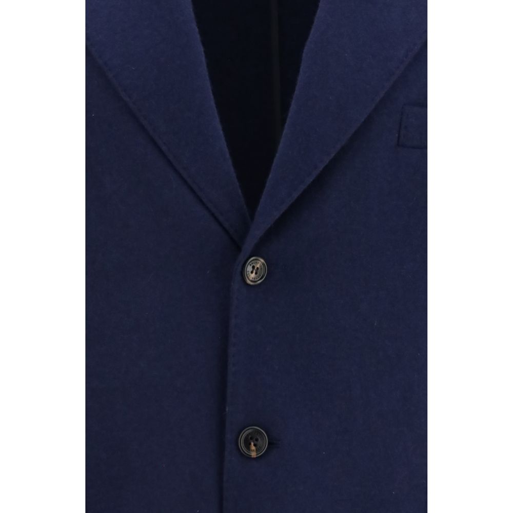 Blazer by Brunello Cucinelli for men in cashmere & capra leather blue features an stylish silhouette, showcasing a sophisticated v-neck neckline and stylish for a truly stylish finish.