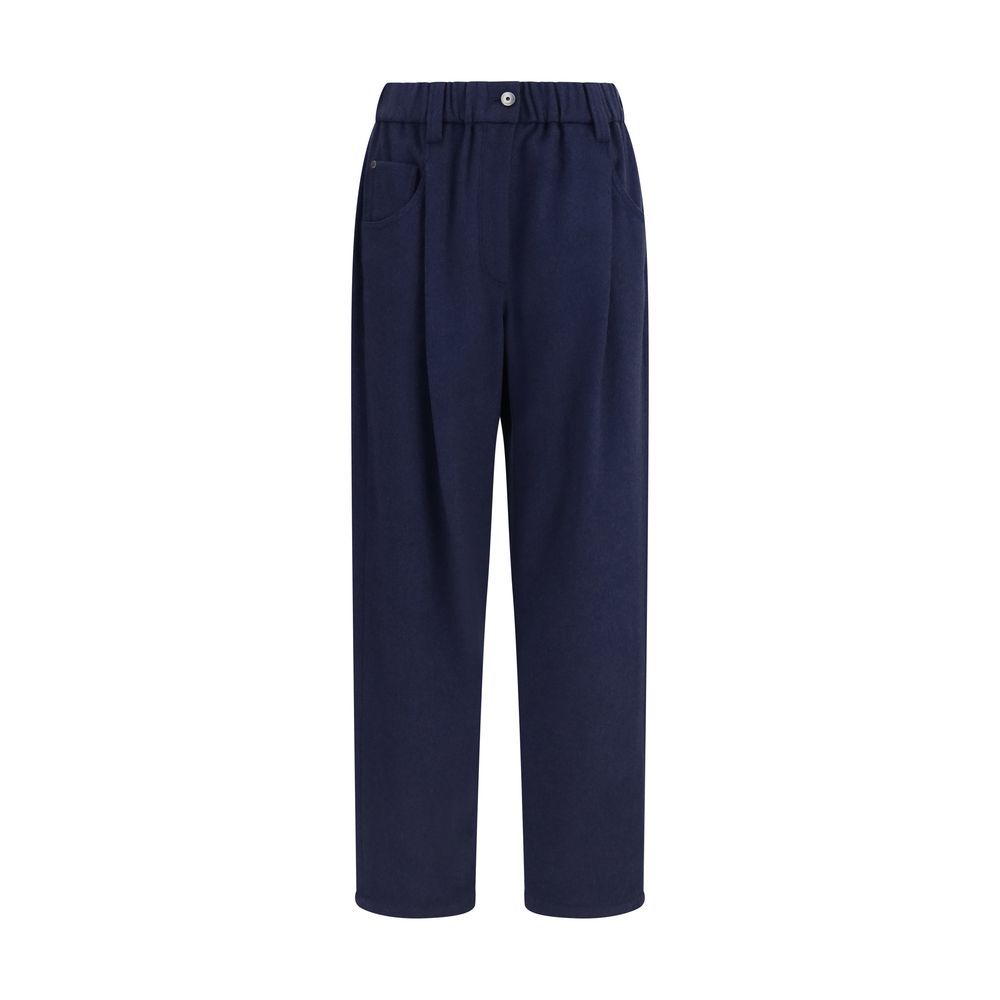 Pants by Brunello Cucinelli for women in merino wool blue features an understated silhouette, showcasing a sophisticated straight-leg & regular-fit and long with a refined for an understated, polished aesthetic.