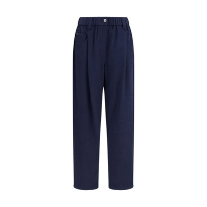 Pants by Brunello Cucinelli for women in merino wool blue features an understated silhouette, showcasing a sophisticated straight-leg & regular-fit and long with a refined for an understated, polished aesthetic.