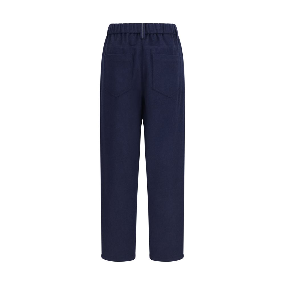 Pants by Brunello Cucinelli for women in merino wool blue features an on trend silhouette with a and straight-leg & regular-fit cut in an elegant long for a sophisticated look.