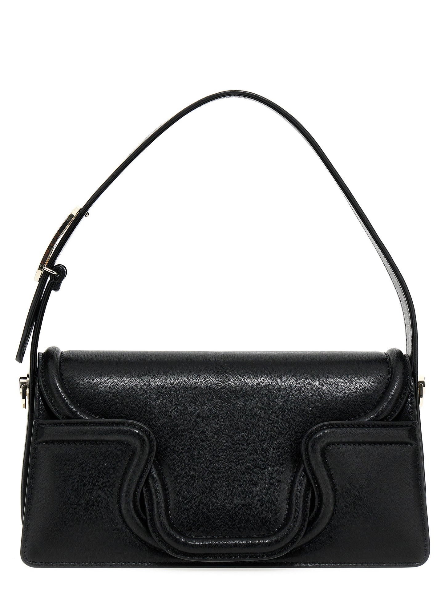 Shoulder Flap Bag by Valentino Garavani for women in leather & metal black & signature showcases a statuesque silhouette, artfully detailed with a secure flap & magnetic, organized , and versatile shoulder-strap, adjustable-strap & handle for a statuesque look.
