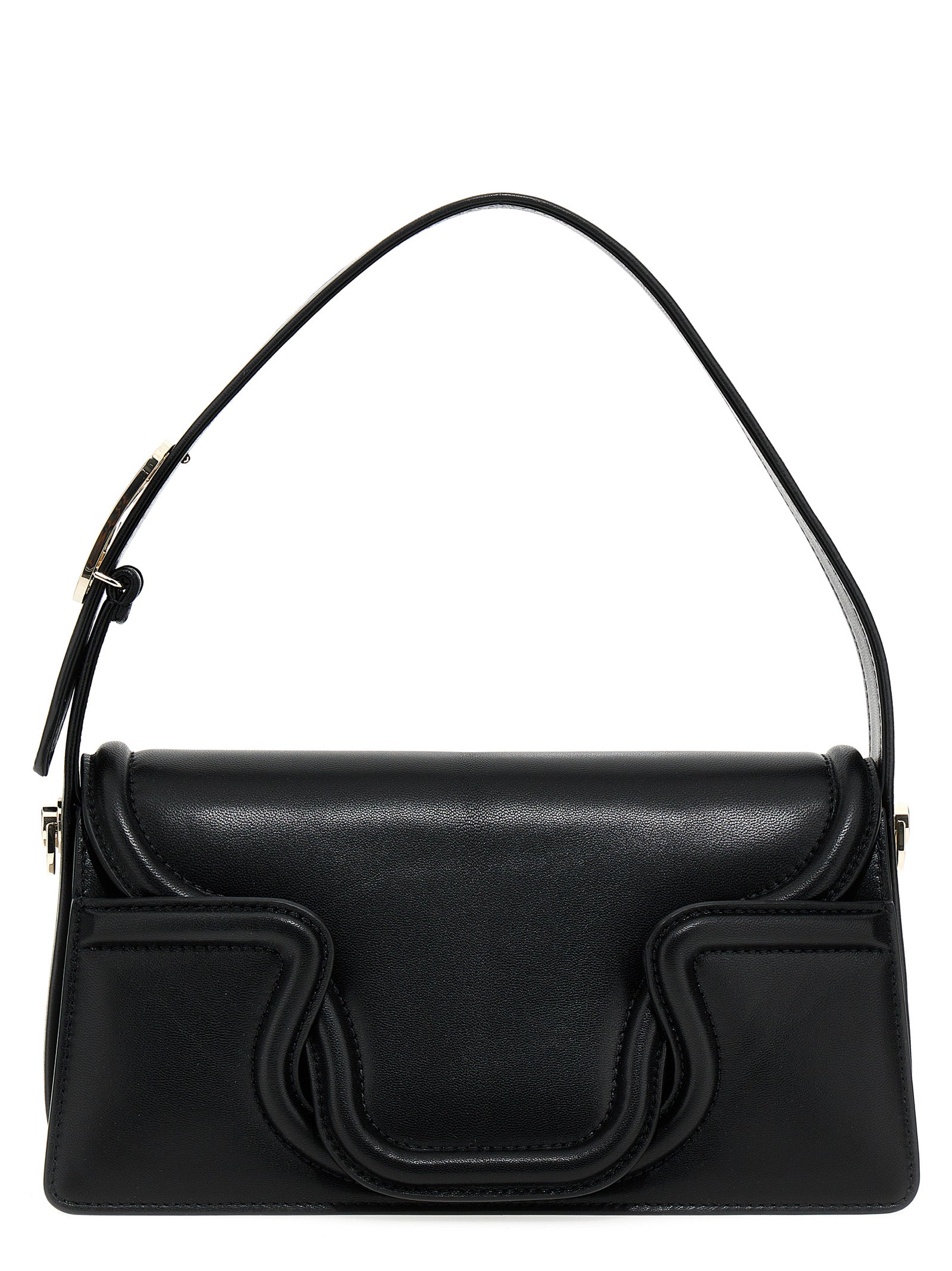 Shoulder Flap Bag by Valentino Garavani for women in leather & metal black & signature showcases a statuesque silhouette, artfully detailed with a secure flap & magnetic, organized , and versatile shoulder-strap, adjustable-strap & handle for a statuesque look.