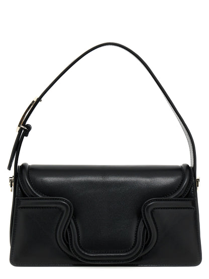 Shoulder Flap Bag by Valentino Garavani for women in leather & metal black & signature showcases a statuesque silhouette, artfully detailed with a secure flap & magnetic, organized , and versatile shoulder-strap, adjustable-strap & handle for a statuesque look.