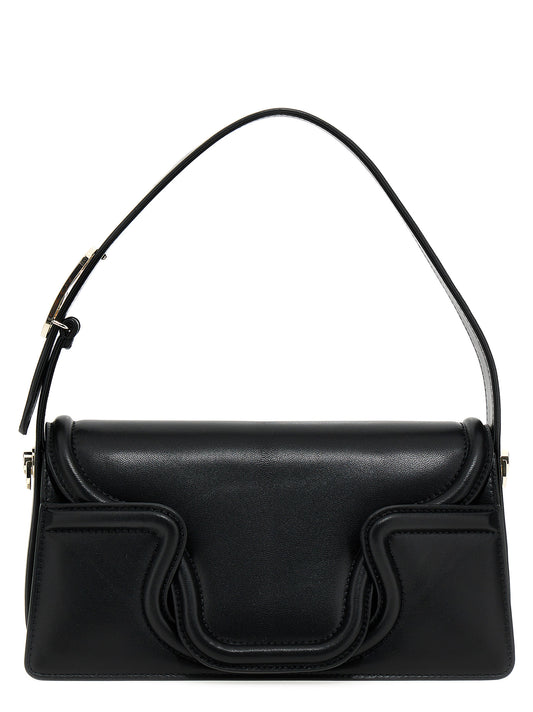 Shoulder Flap Bag by Valentino Garavani for women in leather & metal black & signature showcases a statuesque silhouette, artfully detailed with a secure flap & magnetic, organized , and versatile shoulder-strap, adjustable-strap & handle for a statuesque look.