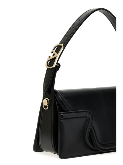 Shoulder Flap Bag by Valentino Garavani for women in leather & metal black & signature features a statuesque silhouette, showcasing a secure flap & magnetic and statuesque with versatile shoulder-strap, adjustable-strap & handle for a statuesque finish.