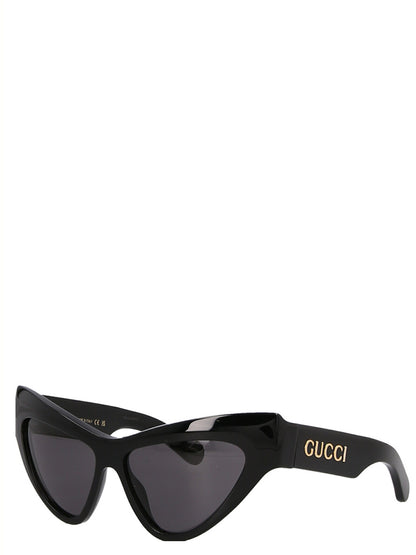 Sunglasses by Gucci for women in nylon & viscose black, gray & signature showcases a ethereal silhouette, featuring black coloured frame cat-eye frame design with for a ethereal finish.