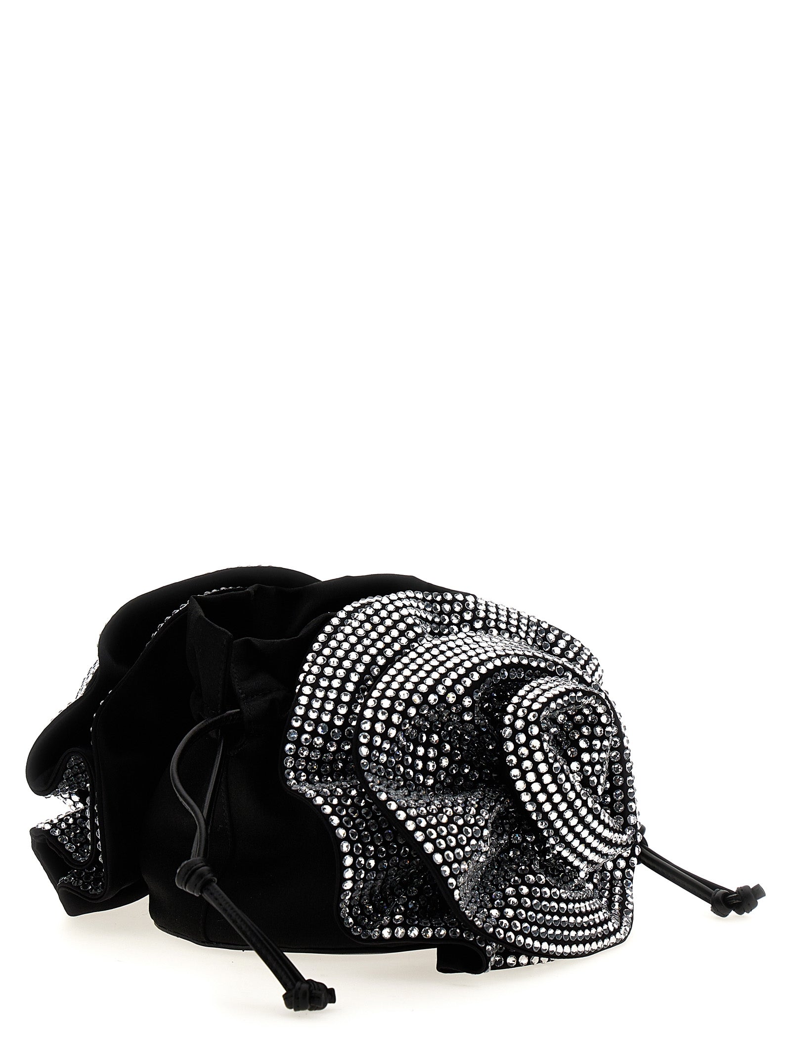 Crossbody Drawstring Handbag by Magda Butrym for women in leather & satin black features an versatile silhouette, showcasing a secure drawstring and versatile with versatile crossbody-strap, shoulder-strap & adjustable-strap for a versatile finish.