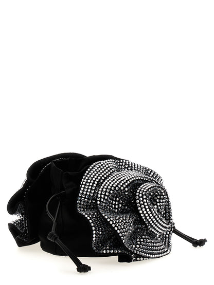Crossbody Drawstring Handbag by Magda Butrym for women in leather & satin black features an versatile silhouette, showcasing a secure drawstring and versatile with versatile crossbody-strap, shoulder-strap & adjustable-strap for a versatile finish.