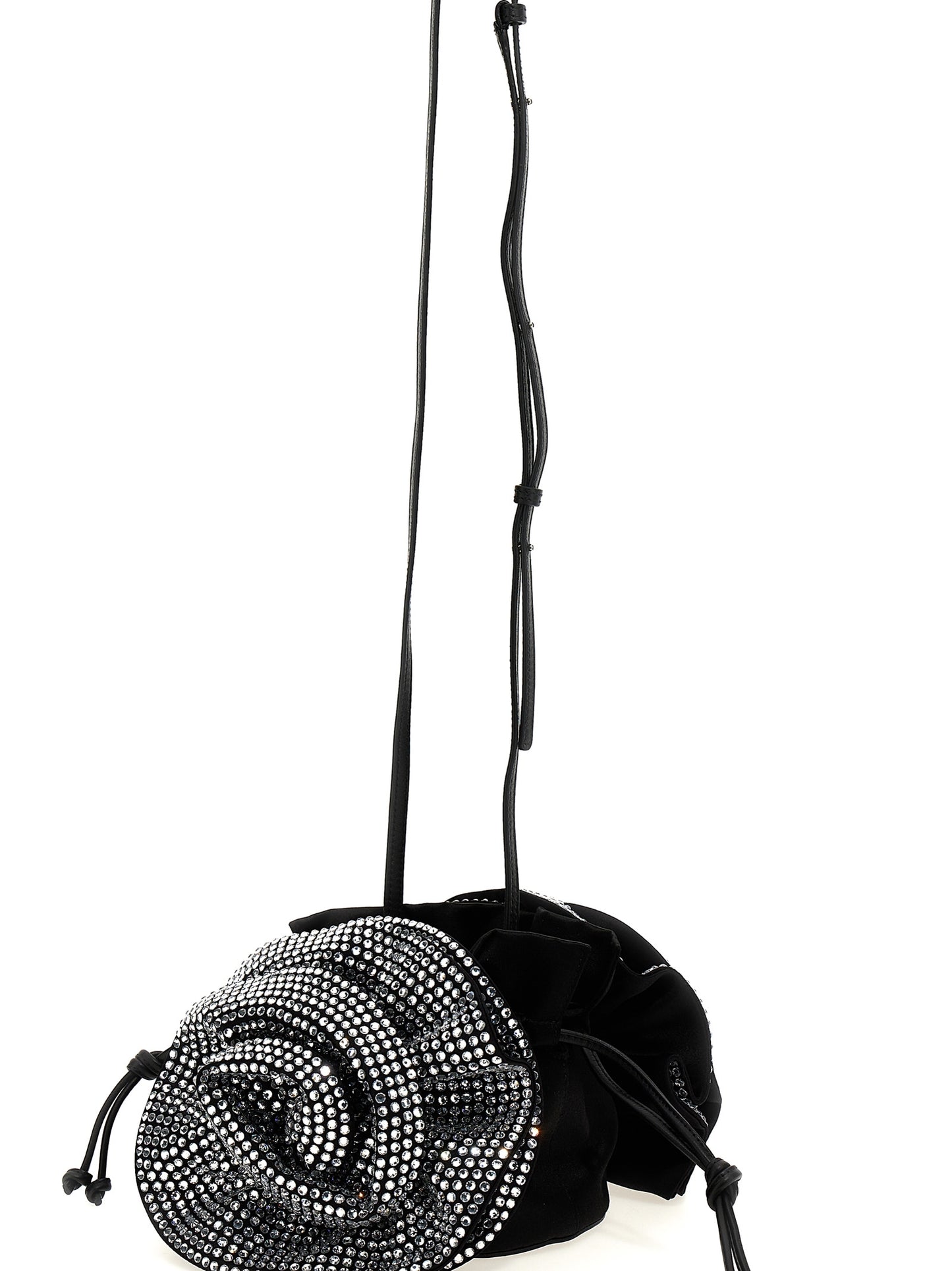 Crossbody Drawstring Handbag by Magda Butrym for women in leather & satin black features an versatile silhouette, showcasing a secure drawstring and versatile with versatile crossbody-strap, shoulder-strap & adjustable-strap for a versatile finish.