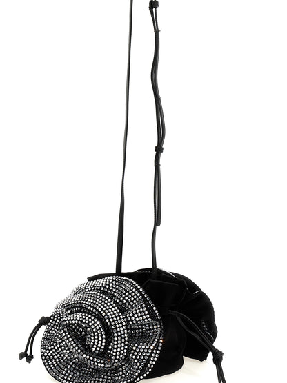 Crossbody Drawstring Handbag by Magda Butrym for women in leather & satin black features an versatile silhouette, showcasing a secure drawstring and versatile with versatile crossbody-strap, shoulder-strap & adjustable-strap for a versatile finish.