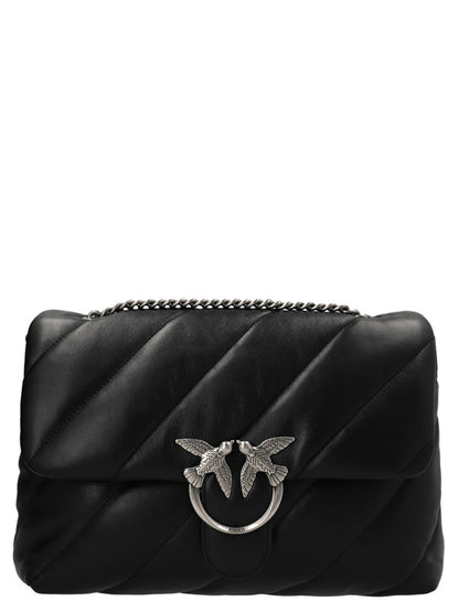 Quilted Crossbody Flap Handbag by PINKO for women in lamb leather black features a multifaceted silhouette, showcasing a secure flap, magnetic & buckle and multifaceted with versatile crossbody-strap & shoulder-strap for multifaceted style.