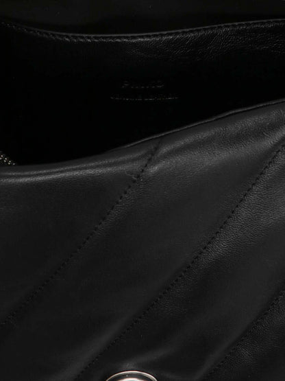 Quilted Crossbody Flap Handbag by PINKO for women in lamb leather black features a transformative elegance silhouette, showcasing a secure flap, magnetic & buckle, organized , and versatile crossbody-strap & shoulder-strap for a transformative elegance look.