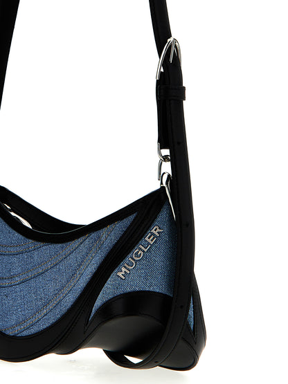 Small Shoulder Bag by Mugler for women in bos taurus calf suede leather multicolor presents a statuesque silhouette, showcasing a secure and statuesque with versatile shoulder-strap, adjustable-strap & handle for a sophisticated look.