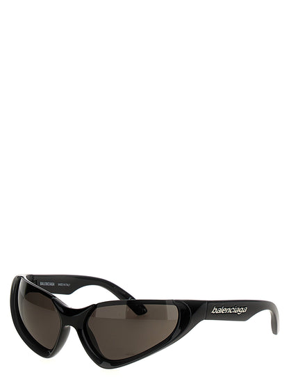 Sunglasses by Balenciaga for unisex in nylon & viscose black showcases a ethereal silhouette, featuring black coloured frame with for a ethereal finish.