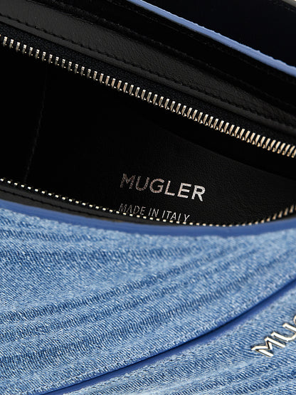 Medium Shoulder Bag by Mugler for women in calfskin leather blue features a effortless chic silhouette with a secure zipper, ample , and versatile shoulder-strap, adjustable-strap & handle for a effortless chic finish.