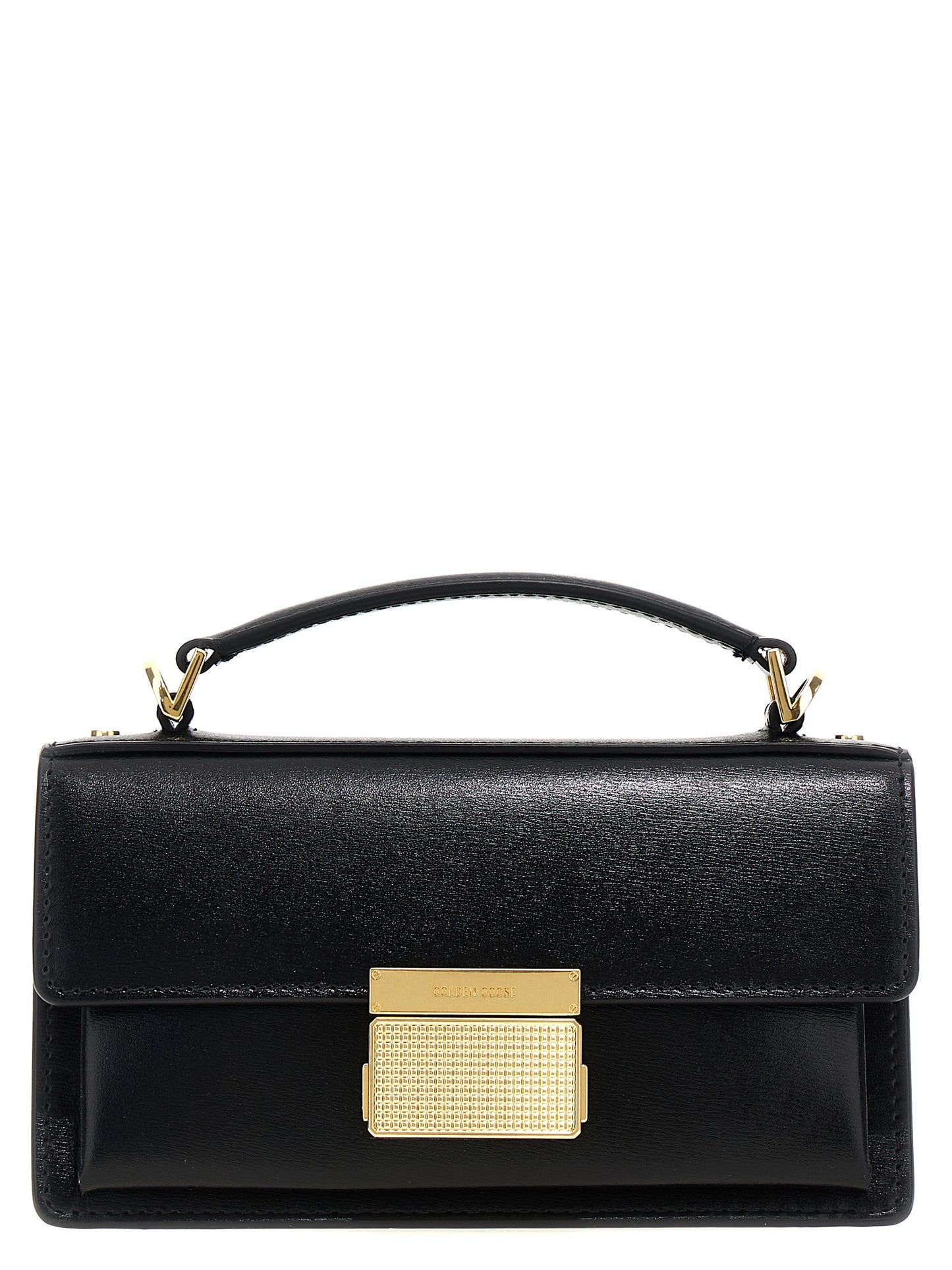 Small Handbag by Golden Goose for women in leather & metal black features a ornamental silhouette, showcasing a secure clip, ample , and ornamental shoulder-strap, handle & adjustable-strap for a sophisticated look.