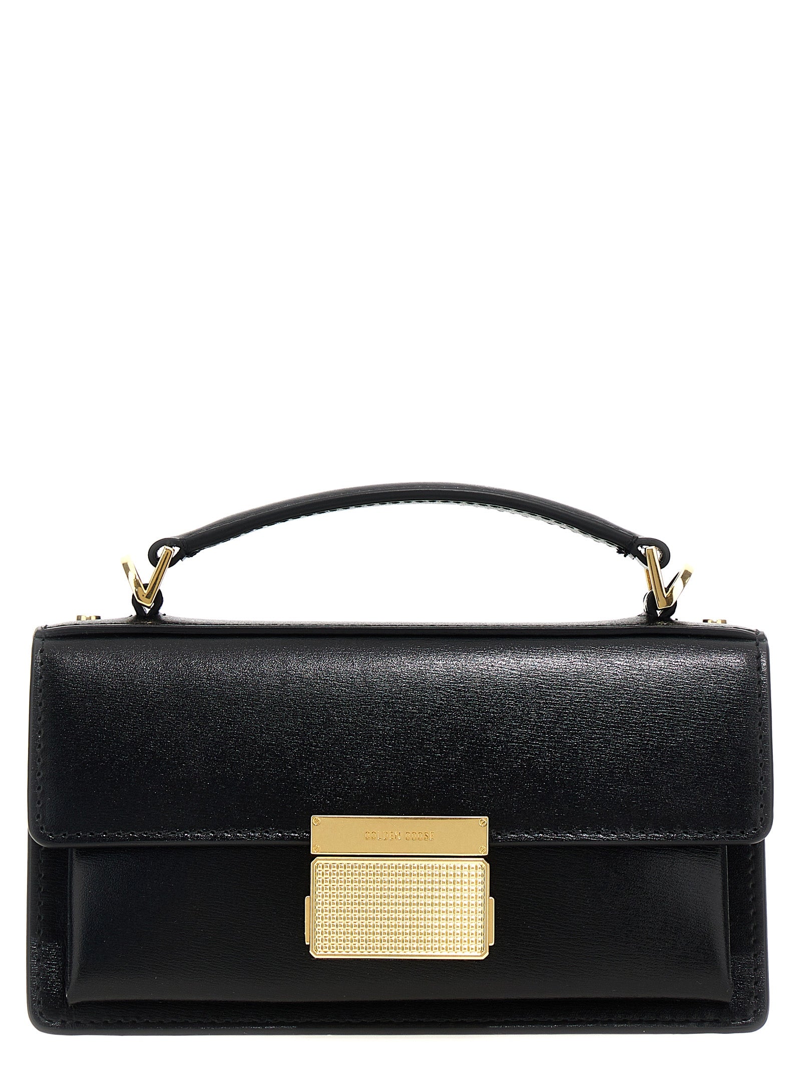 Small Handbag by Golden Goose for women in leather & metal black features a ornamental silhouette, showcasing a secure clip, ample , and ornamental shoulder-strap, handle & adjustable-strap for a sophisticated look.