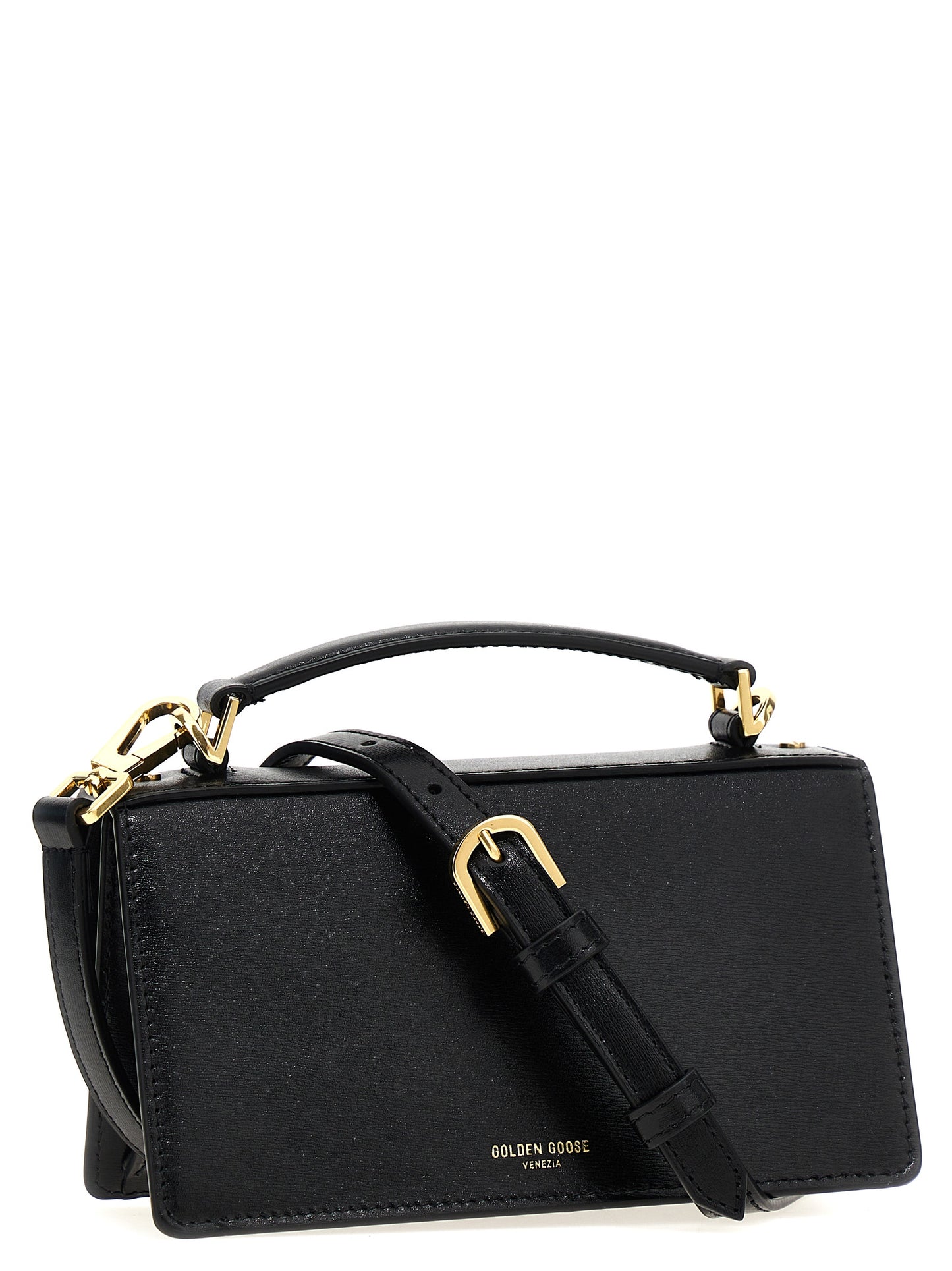 Small Handbag by Golden Goose for women in leather & metal black features an refined silhouette, showcasing a secure clip, ample , and versatile shoulder-strap, handle & adjustable-strap for a sophisticated refined aesthetic.