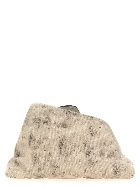 Evening Clutch Handbag by The Attico for women in nappa leather gray features a sculptural silhouette with a secure snap, organized , and versatile shoulder-strap & adjustable-strap for a sculptural finish.