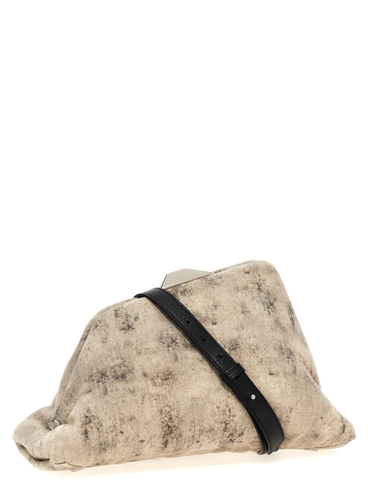 Evening Clutch Handbag by The Attico for women in nappa leather gray features a architectural silhouette, showcasing a secure snap, ample , and versatile shoulder-strap & adjustable-strap for a architectural finish.