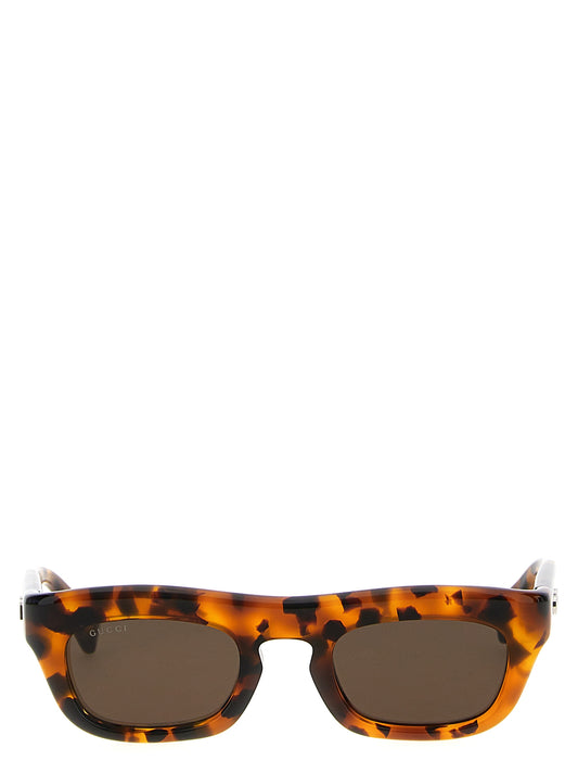 Sunglasses by Gucci for men in silk twill brown & signature showcases a ethereal silhouette, featuring brown coloured frame with for a ethereal finish.