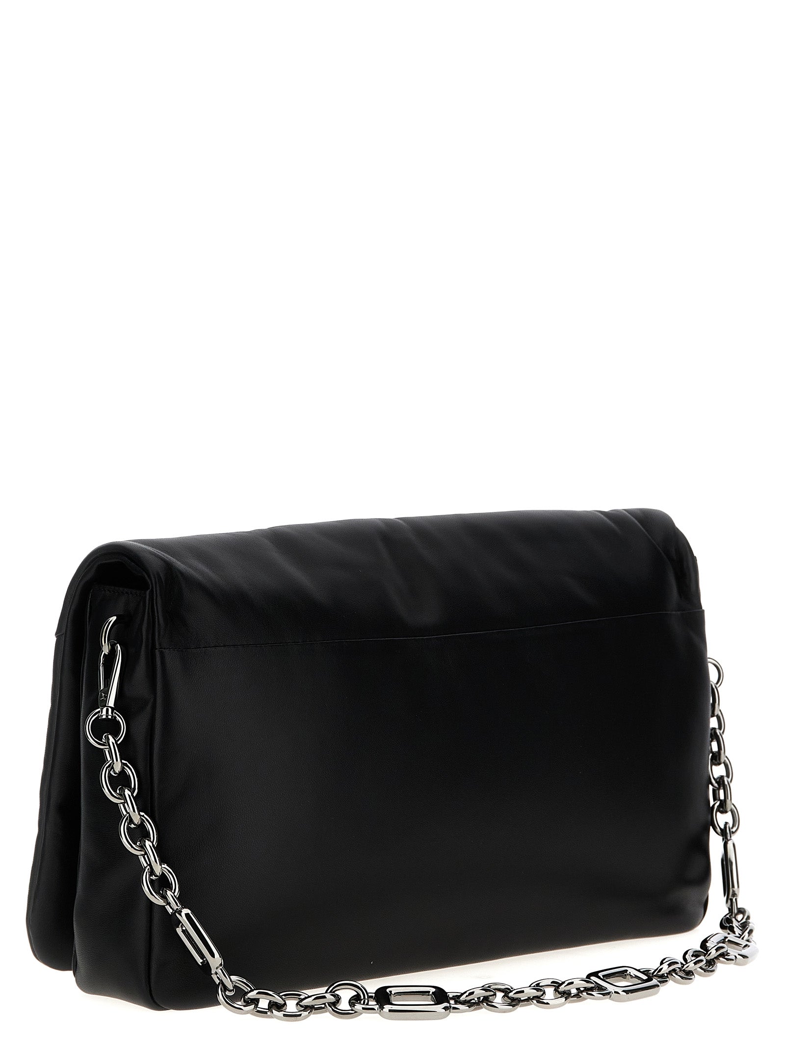 Large Shoulder Flap Bag by Roger Vivier for women in leather & metal black features a stately silhouette, showcasing a secure flap, magnetic & buckle, ample , and stately shoulder-strap, adjustable-strap & handle for a stately finish.
