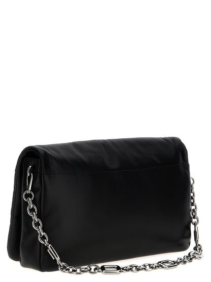 Large Shoulder Flap Bag by Roger Vivier for women in leather & metal black features a stately silhouette, showcasing a secure flap, magnetic & buckle, ample , and stately shoulder-strap, adjustable-strap & handle for a stately finish.