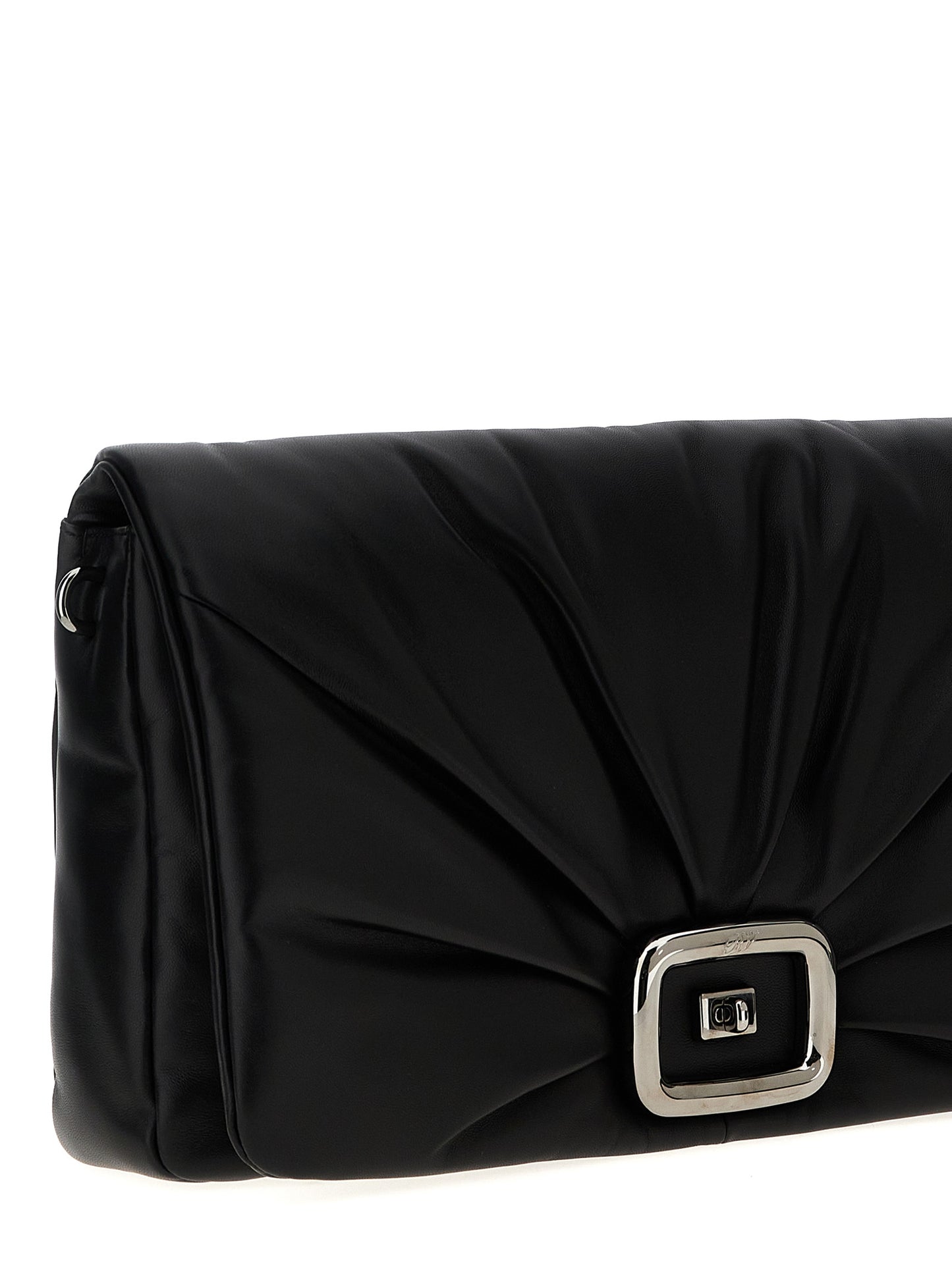 Large Shoulder Flap Bag by Roger Vivier for women in leather & metal black features a effortless chic silhouette with a secure flap, magnetic & buckle, ample , and versatile shoulder-strap, adjustable-strap & handle for a effortless chic finish.