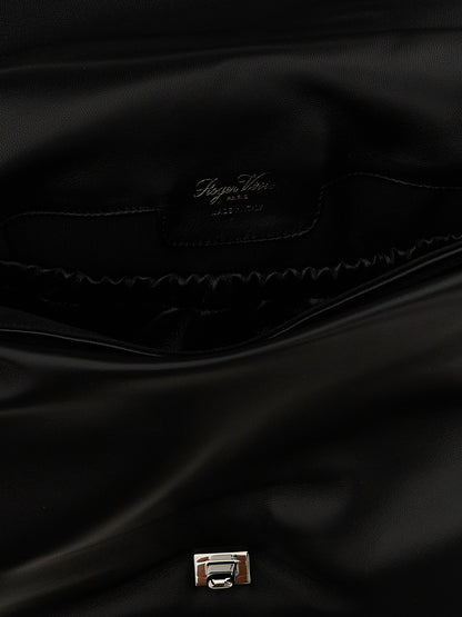 Large Shoulder Flap Bag by Roger Vivier for women in leather & metal black features an effortlessly chic silhouette with a secure flap, magnetic & buckle, ample , and versatile shoulder-strap, adjustable-strap & handle for effortlessly chic everyday luxury.