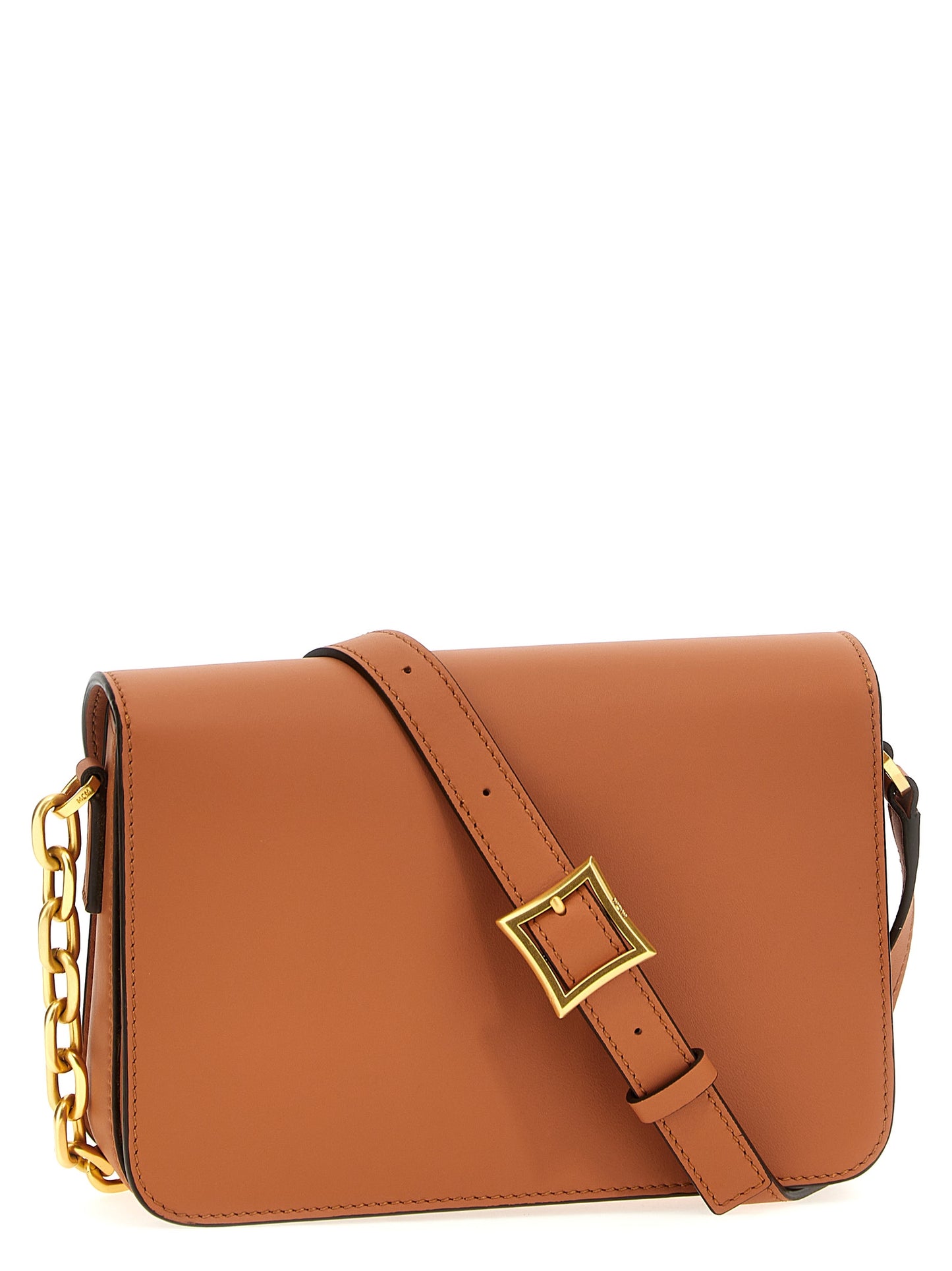 Crossbody Flap Handbag by MCM for women in calfskin leather brown features a multifaceted silhouette, showcasing a secure flap & magnetic and multifaceted with versatile crossbody-strap, shoulder-strap & adjustable-strap for multifaceted style.