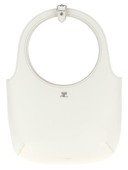 Handbag by Courrèges for women in bos taurus suede calf leather white features a refined silhouette, showcasing a secure magnetic, organized , and versatile shoulder-strap, adjustable-strap & handle for a refined finish.