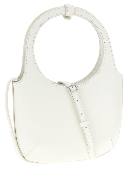 Handbag by Courrèges for women in bos taurus suede calf leather white features a signature silhouette, showcasing a secure magnetic and signature with versatile shoulder-strap, adjustable-strap & handle for a sophisticated look.