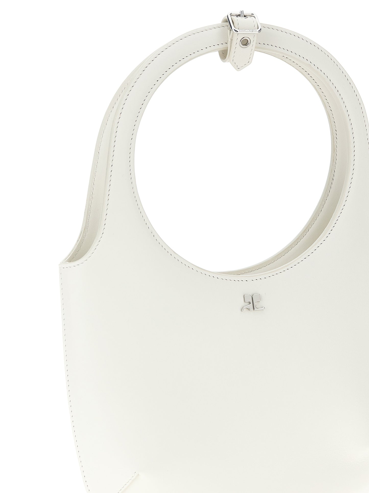 Handbag by Courrèges for women in bos taurus suede calf leather white presents a ornamental silhouette, showcasing a secure magnetic, ample , and versatile shoulder-strap, adjustable-strap & handle for a ornamental finish.