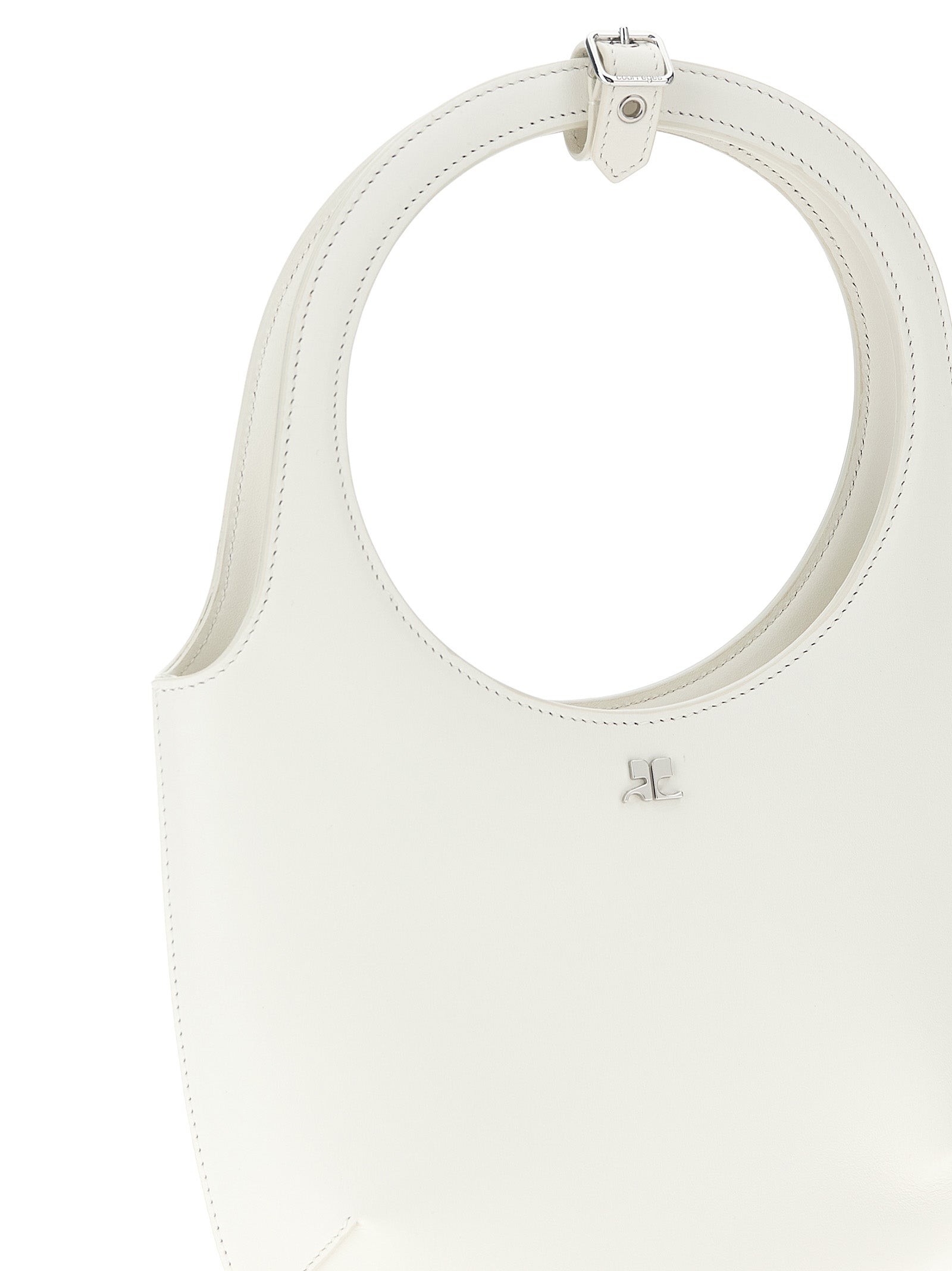 Handbag by Courrèges for women in bos taurus suede calf leather white presents a ornamental silhouette, showcasing a secure magnetic, ample , and versatile shoulder-strap, adjustable-strap & handle for a ornamental finish.
