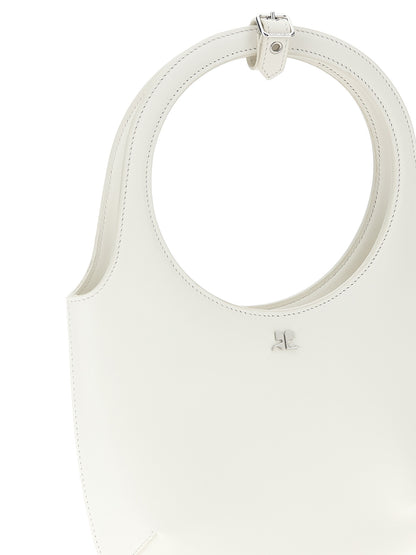 Handbag by Courrèges for women in bos taurus suede calf leather white presents a ornamental silhouette, showcasing a secure magnetic, ample , and versatile shoulder-strap, adjustable-strap & handle for a ornamental finish.