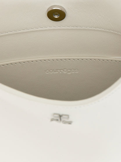 This Handbag by Courrèges for women in bos taurus suede calf leather and white presents a sculptural silhouette featuring a secure magnetic, ample , and versatile shoulder-strap, adjustable-strap & handle for a sculptural finish.