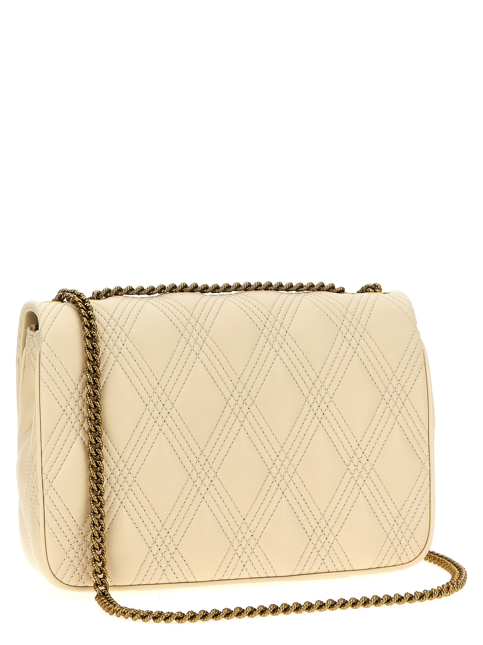 Quilted Shoulder Flap Bag by Valentino Garavani for women in lamb leather white & signature presents a statuesque silhouette, showcasing a secure flap and statuesque with versatile shoulder-strap for a sophisticated look.