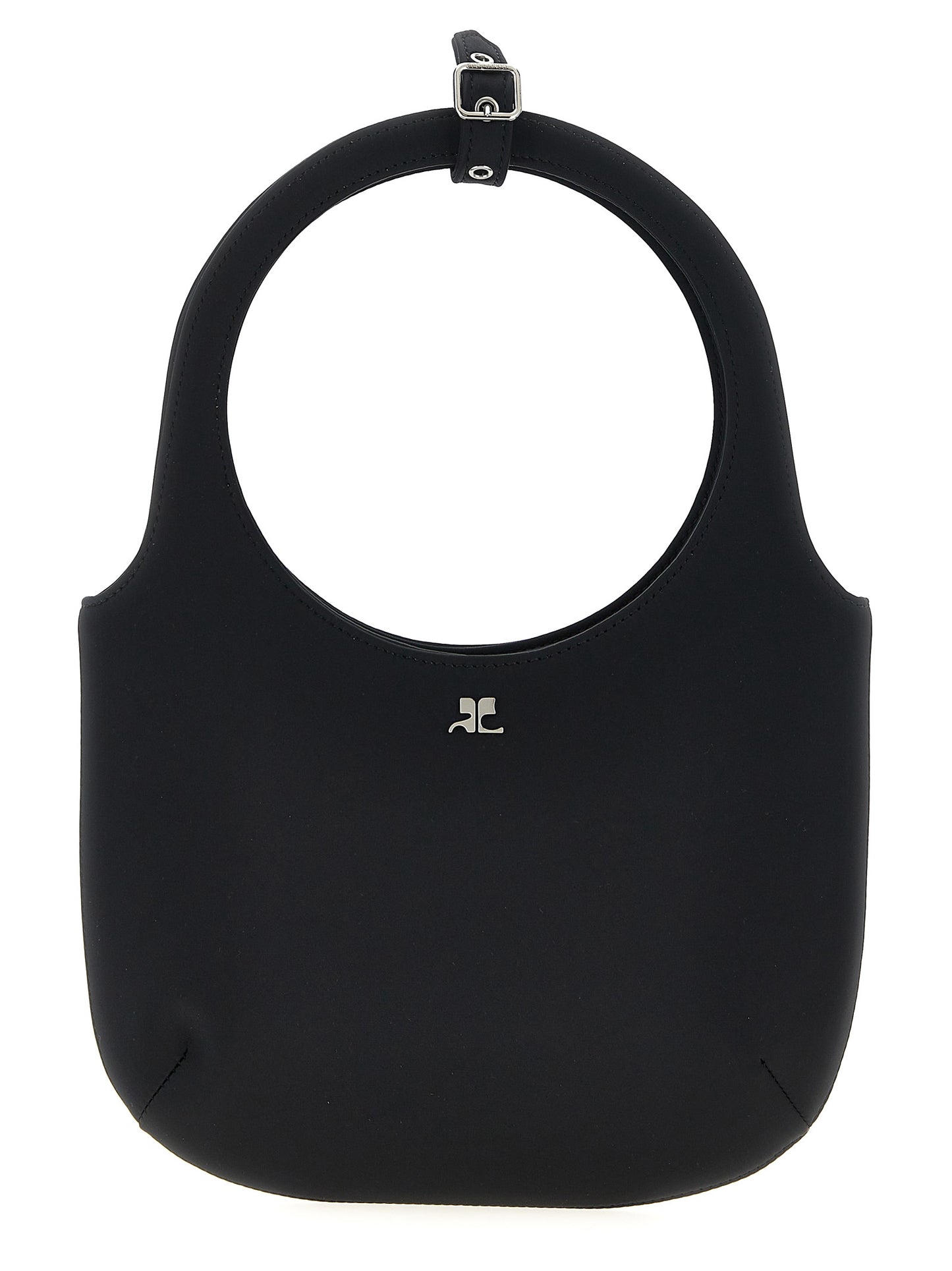 Handbag by Courrèges for women in stretch viscose black features a signature silhouette, showcasing a secure magnetic and signature with versatile shoulder-strap, adjustable-strap & handle for a sophisticated look.