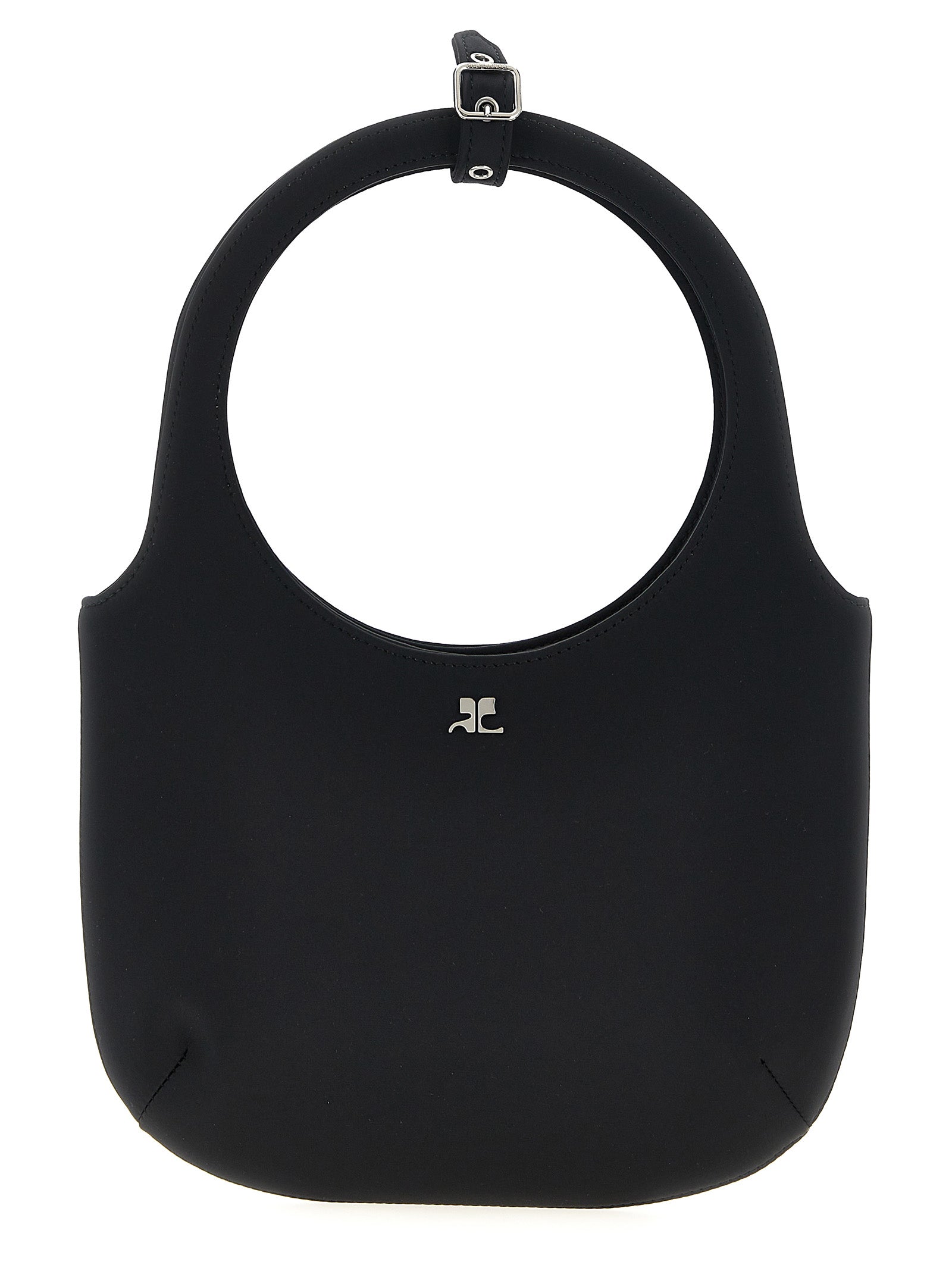 Handbag by Courrèges for women in stretch viscose black features a signature silhouette, showcasing a secure magnetic and signature with versatile shoulder-strap, adjustable-strap & handle for a sophisticated look.