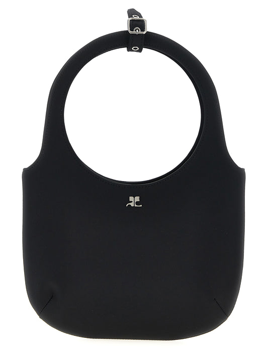 Handbag by Courrèges for women in stretch viscose black features a signature silhouette, showcasing a secure magnetic and signature with versatile shoulder-strap, adjustable-strap & handle for a sophisticated look.