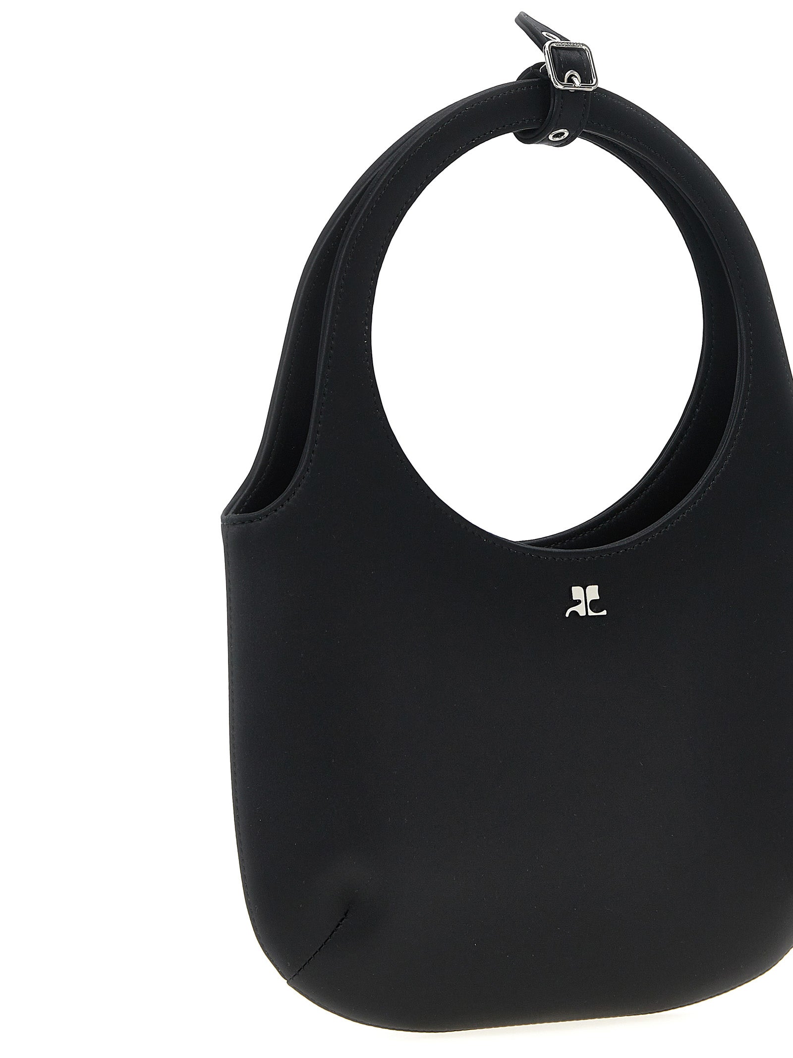 This Handbag by Courrèges for women in stretch viscose and black presents a sculptural silhouette featuring a secure magnetic, ample , and versatile shoulder-strap, adjustable-strap & handle for a sculptural finish.